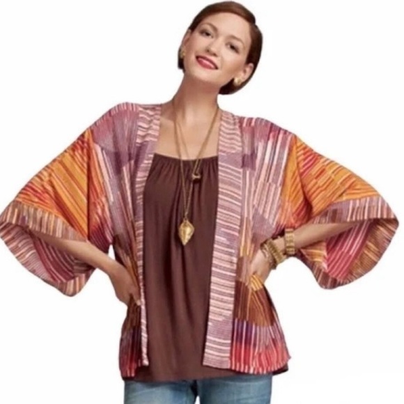 CAbi Mon Ami Kimono Cardigan Women's Sunset Stripe Size Medium boho, Flowy - Picture 1 of 8